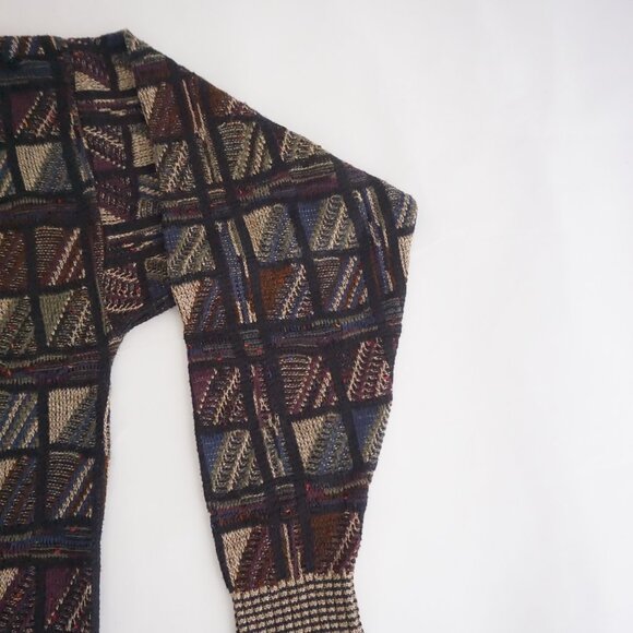VTG TSR Textured Knit Sweater Brown Multi Retro Geometric Eclectic Grandpa XL - Picture 4 of 10